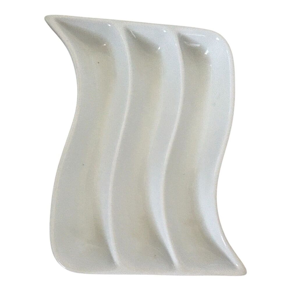 BIA Cordon Bleu White Ceramic 7" Wavy 4 Section Divided Serving Tray Dish Plate